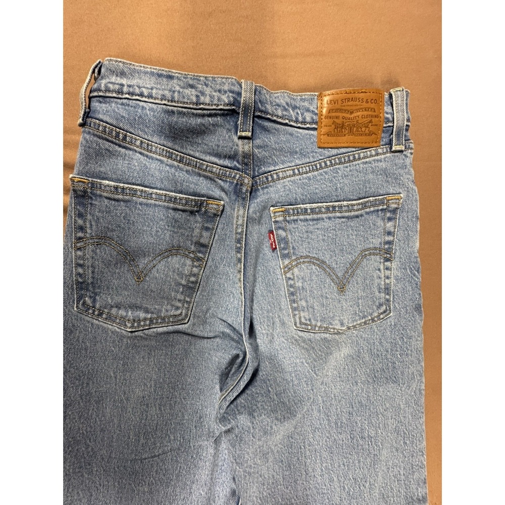 Levis Jeans Womens 25 Blue Ribcage Straight Ankle Button Fly Casual Distressed - Picture 4 of 10